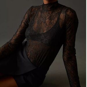 Anthropologie Black Lace Layering Turtleneck
